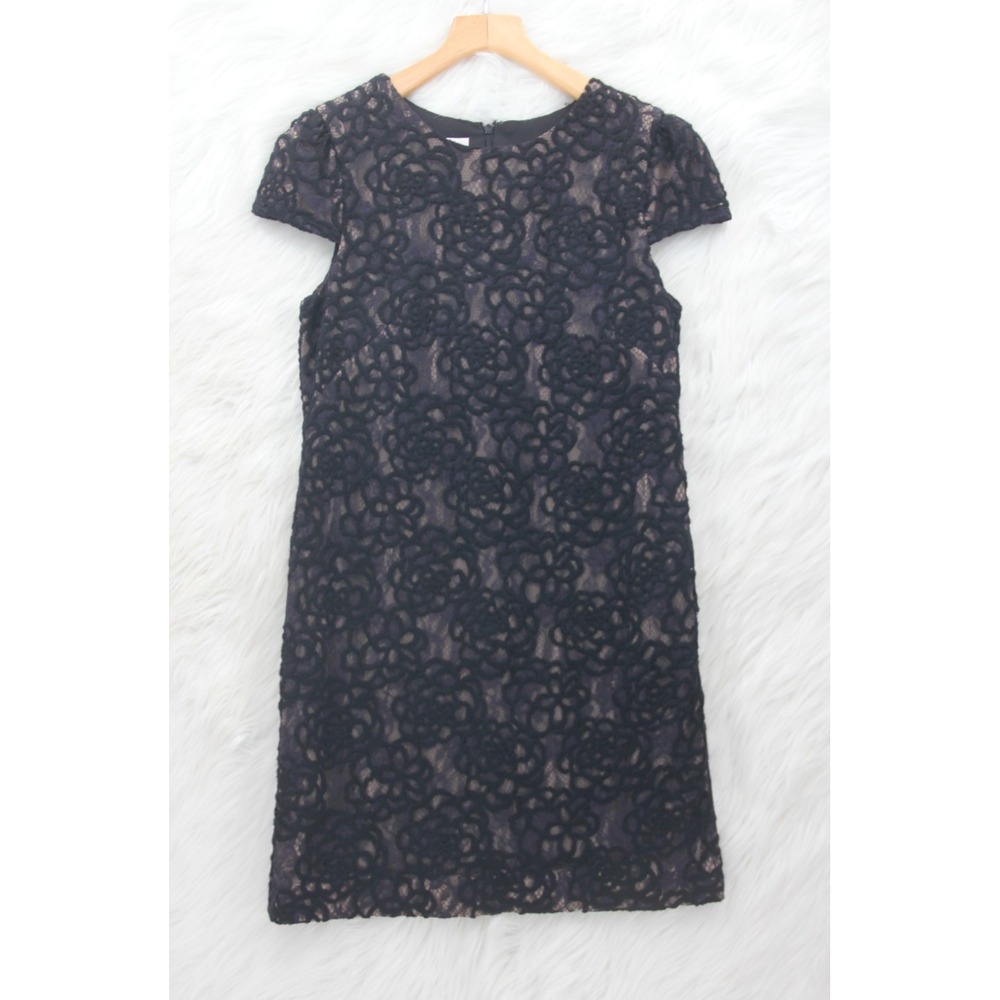 Suzi Chin Maggy Boutique Black Nude Lace Shift Cocktail Dress 8 Old Money Goth